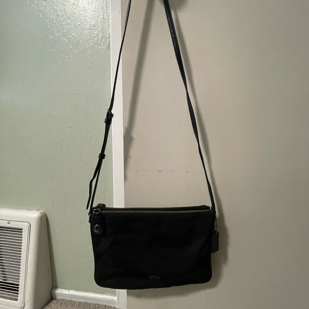 Coach Black Crossbody Bag - vinyl with leather trim
